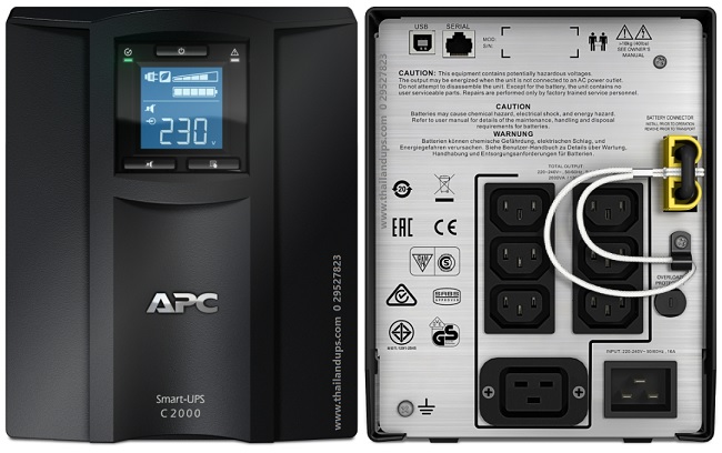 apc smc2000i - APC Smart-UPS C, Line Interactive, 2000VA, Tower, 230V, 6x IEC C13+1x IEC C19 outlets, USB and Serial communication, AVR, Graphic LCD  รุ่นนี้ เหมาะกับ server และอุปกรณ์ทางการแพทย์